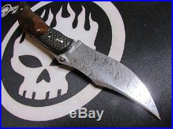 Alan Folts Custom Sultan Folding Knife Damascus, Desert Ironwood, Carbon Fiber