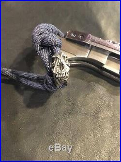 Andre De Villiers Damascus Badlands Folding Knife With Mokuti Clip & Skull Bead