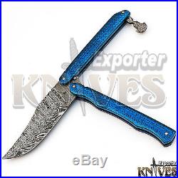 Andy Alm Custom Made Damascus Steel Folding Knife, Multi Color Steel Handle F-61