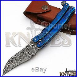 Andy Alm Custom Made USA Damascus Steel Folding Knife Engraved Steel Handle F-63