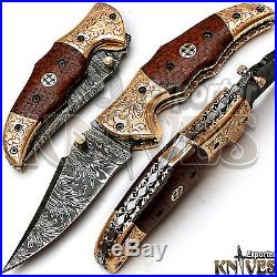 Andy Alm Custom Made USA Damascus Steel Folding Knife, Micarta Handle F-85