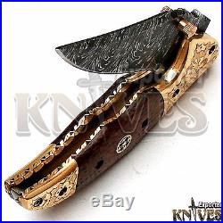 Andy Alm Custom Made USA Damascus Steel Folding Knife, Micarta Handle F-85