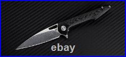 Artisan Archaeo Folding Knife 3.75 Damascus Steel Blade Black Titanium Handle