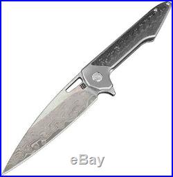 Artisan Archaeo Folding Knife 3.75 Damascus Steel Blade Gray Titanium Handle