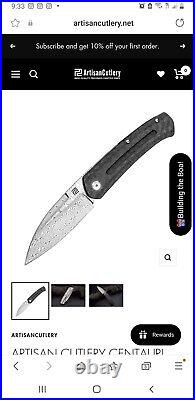 Artisan Centauri Frame Lock Large Knife Ti CF Handle Damascus Blade 1839G-DCF