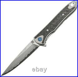 Artisan Cutlery Shark Folding Knife Damascus Blade Titanium/Carbon Fiber Handle