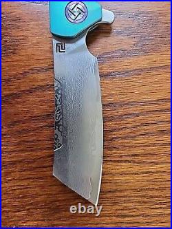 Artisan Cutlery Tomahawk 1815GD Folding Knife, 3.94 Damascus Blade, Green