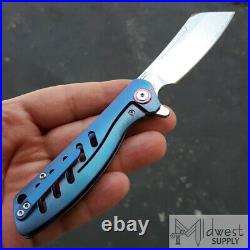Artisan Cutlery Tomahawk Folding Knife 3 Damascus Blade Blue Titanium Handle