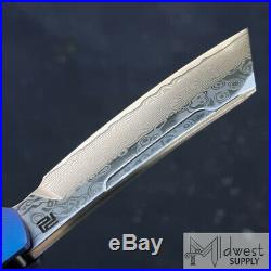 Artisan Cutlery Tomahawk Folding Knife 3 Damascus Blade, Blue Titanium Handle