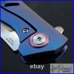 Artisan Cutlery Tomahawk Folding Knife 3 Damascus Blade Blue Titanium Handle