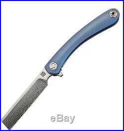 Artisan Orthodox Folding Knife 2.75 Damascus Steel Blade Blue Titanium Handle