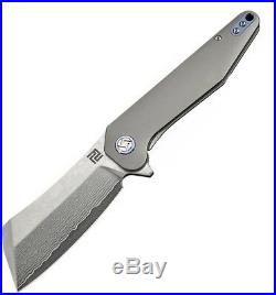Artisan Osprey Frame Folding Knife 3.75 Damascus Steel Blade Titanium Handle