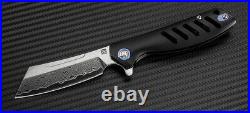 Artisan Tomahawk Folding Knife 3.75 Damascus Steel Blade Black Titanium Handle