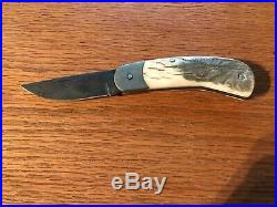 BEAUTIFUL CUSTOM MADE FOLDING KNIFE Cable Damascus Steel and Moose Antler