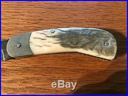 BEAUTIFUL CUSTOM MADE FOLDING KNIFE Cable Damascus Steel and Moose Antler