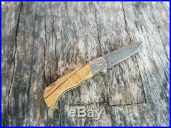 BOKER DAMAST 2005 SOLINGEN GERMANY 300 LAGER Damascus and wood folding knife