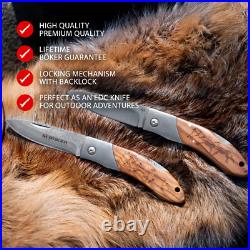 BOKER MAGNUM Caveman Damascus Folding Knife 3.23 Blade Wood Handle 01RY818DAM