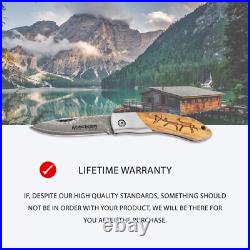 BOKER MAGNUM Caveman Damascus Folding Knife 3.23 Blade Wood Handle 01RY818DAM