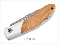 BOKER MAGNUM Caveman Damascus Folding Knife 3.23 Blade Wood Handle 01RY818DAM