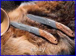 BOKER MAGNUM Caveman Damascus Folding Knife 3.23 Blade Wood Handle 01RY818DAM