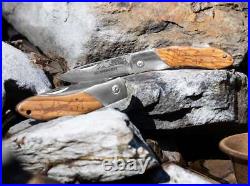 BOKER MAGNUM Caveman Damascus Folding Knife 3.23 Blade Wood Handle 01RY818DAM