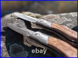 BOKER MAGNUM Caveman Damascus Folding Knife 3.23 Blade Wood Handle 01RY818DAM