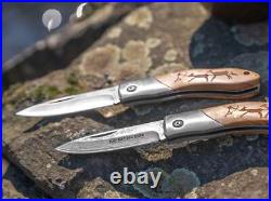 BOKER MAGNUM Caveman Damascus Folding Knife 3.23 Blade Wood Handle 01RY818DAM