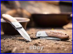 BOKER MAGNUM Caveman Damascus Folding Knife 3.23 Blade Wood Handle 01RY818DAM