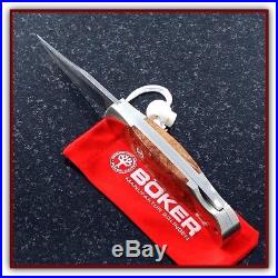 BOKER TREE BRAND Scout Damascus / Amboina wood Lockback Folding Knife 112022DAM