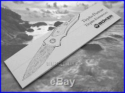 BOKER TREE BRAND Tirpitz Damascus Aluminum Walnut Wood Folding Liner Lock Knives