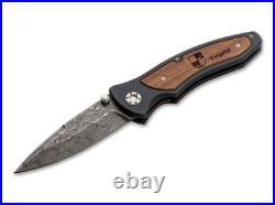 BOKER Tirpitz-Damast Pocket Knife 3.90 Damascus Blade Walnut Handle 110190DAM