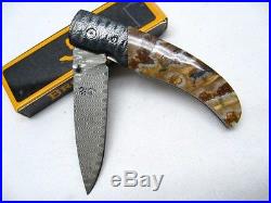 BROWNING 0242 Mammoth Tooth Straight DAMASCUS Folding Linerlock Knife! 3220242