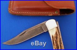BUCK 110 X USA DAMASCUS PRIME STAG Folding Hunter Lockback Knife 1990 withSheath