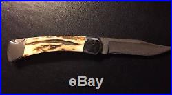 BUCK USA 110V Stag Damascus Folding Hunter Knife