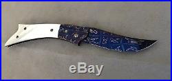 Barry Gallagher (MS) USA Custom Bunny Mosaic Damascus Folding Knife- 90s NOS