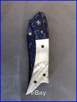 Barry Gallagher (MS) USA Custom Bunny Mosaic Damascus Folding Knife- 90s NOS