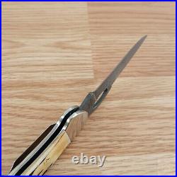 Bear & Son Cowhand Lock Folding Knife 3.38 Damascus Steel Blade Stag Bone Handle
