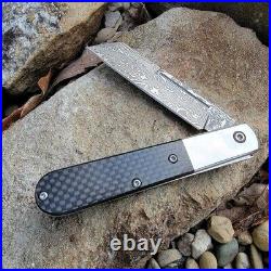 Bear & Son Cutlery USA Knives 4 Carbon Fiber Damascus Sheepsfoot Barlow Knife