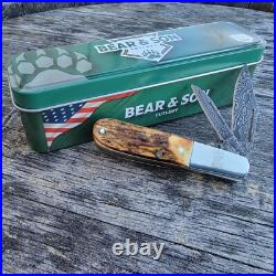 Bear & Son Cutlery USA Knives Genuine Stag Damascus Baby Barlow Knife 600 Made