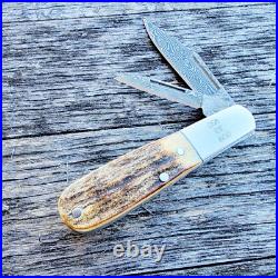 Bear & Son Cutlery USA Knives Genuine Stag Damascus Baby Barlow Knife 600 Made