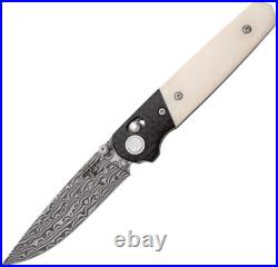 Bear & Son Knife 4 3/8 Newlawman White Bone Handles Damascus Steel Blade