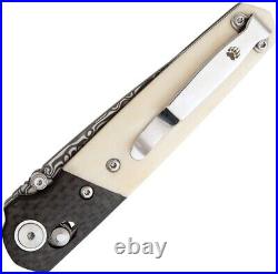 Bear & Son Knife 4 3/8 Newlawman White Bone Handles Damascus Steel Blade