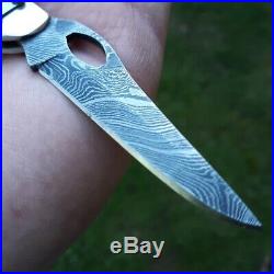 Bear & Son Lockback Folding Knife 2.75 Damascus Blade India Stag Bone Handle