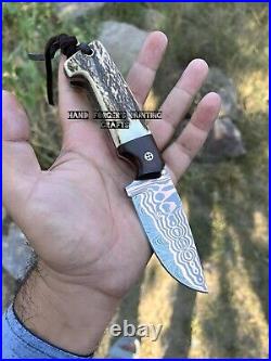 Beautiful Copper Damascus handmade knife 8inches knife with Goat leather sheath