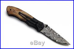 Beautiful Custom Handmade VG10 Damascus Folding Knife with Burl wood Handle