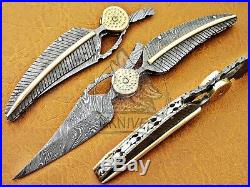 Beautiful Custom Made Leave Folding Knife. (twist)full Tang Damascus Steel A. K-22