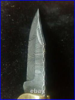 Beautiful Handmade Damascus Walnut Folding Knife Handmade! Leather Sheath