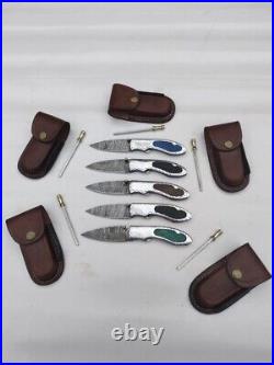 Beautiful handmade damascus steel folding knife (LOT of 05 Pcs)