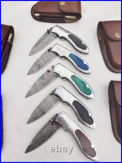 Beautiful handmade damascus steel folding knife (LOT of 05 Pcs)