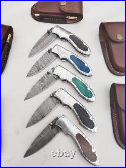 Beautiful handmade damascus steel folding knife (LOT of 10 Pcs)